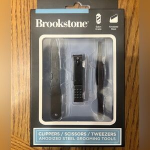 Brookstone Black Anodized Steel Clippers Scissors Tweezers Set